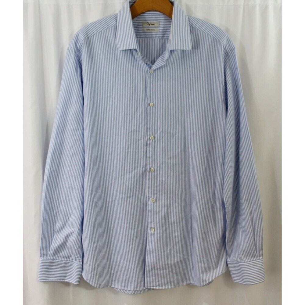 Ingram Doppio Ritorto Blue Striped Long Sleeve Button Up Made in Italy 17.5/44